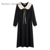 Retro 2022 Autumn Winter  Peter Pan Collar Long Sleeve Women Long Cotton Dress