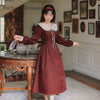 Retro 2022 Autumn Winter  Peter Pan Collar Long Sleeve Women Long Cotton Dress