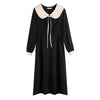 Retro 2022 Autumn Winter  Peter Pan Collar Long Sleeve Women Long Cotton Dress