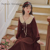 Retro 2022 Autumn Winter  Peter Pan Collar Long Sleeve Women Long Cotton Dress