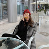 Retro Houndstooth Blazer Jacket Women Spring Autumn Korean Notched Collar Long Sleeve Wool Coat Office Lady Elegant Suit Outwear