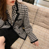 Retro Houndstooth Blazer Jacket Women Spring Autumn Korean Notched Collar Long Sleeve Wool Coat Office Lady Elegant Suit Outwear