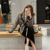 Retro Houndstooth Blazer Jacket Women Spring Autumn Korean Notched Collar Long Sleeve Wool Coat Office Lady Elegant Suit Outwear