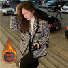 Retro Houndstooth Blazer Jacket Women Spring Autumn Korean Notched Collar Long Sleeve Wool Coat Office Lady Elegant Suit Outwear