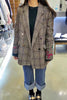 Retro Houndstooth Flower Embroidery Blazers Lapel Plaid Jacket OL Long Coat Woman Suits Loose Double-breasted Cardigan Tops
