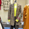 Retro Houndstooth Flower Embroidery Blazers Lapel Plaid Jacket OL Long Coat Woman Suits Loose Double-breasted Cardigan Tops
