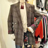 Retro Houndstooth Flower Embroidery Blazers Lapel Plaid Jacket OL Long Coat Woman Suits Loose Double-breasted Cardigan Tops