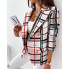 Retro Houndstooth Print Blazer Ladies Casual Double Breasted Long Sleeve Blazers Lady Suit Collar Long Sleeve Women Coat