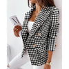 Retro Houndstooth Print Blazer Ladies Casual Double Breasted Long Sleeve Blazers Lady Suit Collar Long Sleeve Women Coat