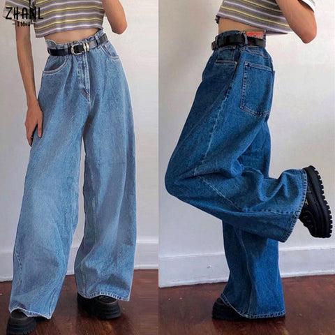 Retro Jeans Women Harajuku Vintage Wide Leg pants BF Style Chic College Teens Streetwear All-match Loose Femme Trousers