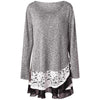 Retro Lace Trim Layered Tunic Knitwear Women Pullover Long Sleeve O-Neck Marled Casual Loose Jumper Autumn Knitted Sweater Tops