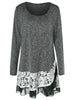 Retro Lace Trim Layered Tunic Knitwear Women Pullover Long Sleeve O-Neck Marled Casual Loose Jumper Autumn Knitted Sweater Tops