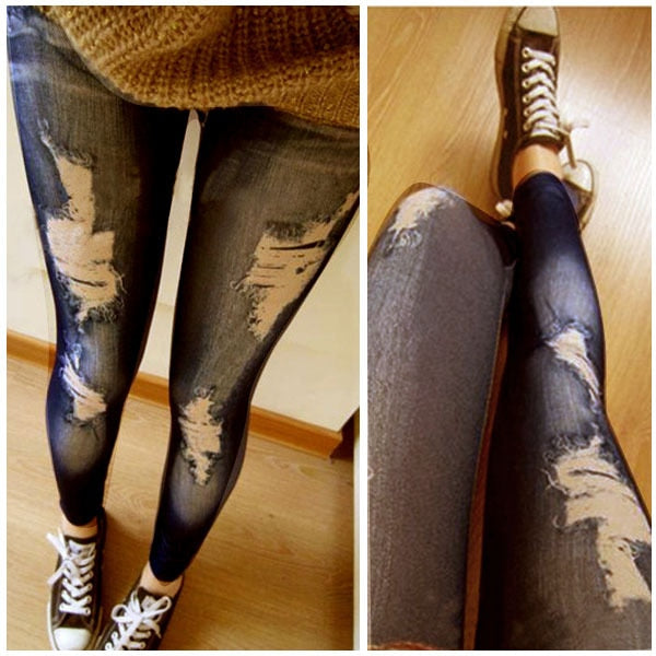 Retro Lady Skinny Slim Distressed Stretchy Jeans Leggings Jegging Pants