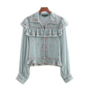 Retro Lapel Embroidery flower Wood ears Ruffles Shirt 2022 Woman Wave Single breasted Buttons Chiffon Pullover Blouse Femme Tops