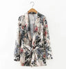 Retro Leaves Flower print Sashes Waist Blazer Casual Woman Shawl Collar Slim Fit Mid long Suit Jacket Coat Outerwear With Belt