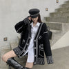Retro Loose Graffiti Cardigan Knitted Jacket Long V Neck Autumn Winter Knitted Sweaters Tops Solid Casual Pull White Black Coats