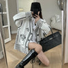 Retro Loose Graffiti Cardigan Knitted Jacket Long V Neck Autumn Winter Knitted Sweaters Tops Solid Casual Pull White Black Coats