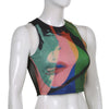 Retro Painting Print Crop Tank Top Vintage Mesh Slim Crew Neck Tops Women Girl Aesthetic Tee Sleeveless Vest Crop Summer