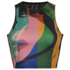 Retro Painting Print Crop Tank Top Vintage Mesh Slim Crew Neck Tops Women Girl Aesthetic Tee Sleeveless Vest Crop Summer