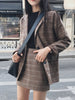 Retro Plaid Blazer Set Single-breasted Jacket Pencil Skirt 2 Pieces Skirt Suit Female Office Ladies Blazer Suit Skirt Set Plaid