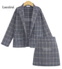 Retro Plaid Blazer Set Single-breasted Jacket & Pencil Skirt 2 Pieces Skirt Suit Female Office Ladies Blazer Suit two piece set