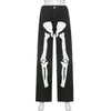 Retro Skeleton Print Jeans Hip hop Denim pants Women's Grunge Loose Baggy Pants Streetwear High Waist Cargo Trousers Vintage
