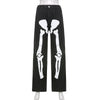 Retro Skeleton Print Jeans Hip hop Denim pants Women's Grunge Loose Baggy Pants Streetwear High Waist Cargo Trousers Vintage