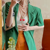 Retro Spring and Summer 2023 Short-sleeved Green Suit Jacket Women's Thin Temperament Casual Small Suit Jacket
