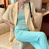 Retro Spring and Summer 2023 Short-sleeved Green Suit Jacket Women's Thin Temperament Casual Small Suit Jacket