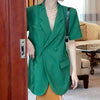 Retro Spring and Summer 2023 Short-sleeved Green Suit Jacket Women's Thin Temperament Casual Small Suit Jacket