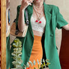 Retro Spring and Summer 2023 Short-sleeved Green Suit Jacket Women's Thin Temperament Casual Small Suit Jacket