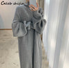 Retro Turtleneck Woolen Dress for Women Thicken Striped Autumn 2022 Oversized Long Knit Dresses Female Winter Sweater Clothing