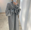 Retro Turtleneck Woolen Dress for Women Thicken Striped Autumn 2022 Oversized Long Knit Dresses Female Winter Sweater Clothing
