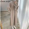 Retro Turtleneck Woolen Dress for Women Thicken Striped Autumn 2022 Oversized Long Knit Dresses Female Winter Sweater Clothing