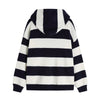 Retro Vintage stripe Zip Up Women Cardigan For Girls Korean Style Long Sleeve Loose Sweaters Casual Hooded Knitted Sweatshirt