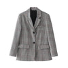 Retro Women Blazer Plaid Loose Mujer Elegante Double Breasted Houndstooth Womens Business Suit Mantel Damen Tweed Jacket KC7C026