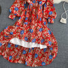 Retro Women Boho Dress 2023 Spring Autumn Long Sleeved Bow Pleated Dresses Ladies Elegant Floral Printed Long Robe Vestidos