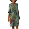 Retro Women Plus Size Dress Female V-Neck Linen Oversize Dress Ladies Casual Printing Short sleeve  Midi Dress vestido de mujer