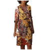Retro Women Plus Size Dress Female V-Neck Linen Oversize Dress Ladies Casual Printing Short sleeve  Midi Dress vestido de mujer