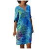 Retro Women Plus Size Dress Female V-Neck Linen Oversize Dress Ladies Casual Printing Short sleeve  Midi Dress vestido de mujer