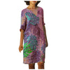 Retro Women Plus Size Dress Female V-Neck Linen Oversize Dress Ladies Casual Printing Short sleeve  Midi Dress vestido de mujer