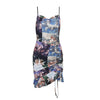 Retro Women Sexy Sleeveless Art Angel Print Sling Dress Drawstring Bodycon Tight High Waist Square Collar Summer Female Clothes