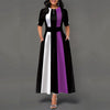 Retro Women Striped Dress Ladies Long Maxi Dress Office Lady 3/4 Sleeve High Waist Long Dress Classic Female Fit and Flare Dress