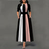 Retro Women Striped Dress Ladies Long Maxi Dress Office Lady 3/4 Sleeve High Waist Long Dress Classic Female Fit and Flare Dress