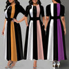 Retro Women Striped Dress Ladies Long Maxi Dress Office Lady 3/4 Sleeve High Waist Long Dress Classic Female Fit and Flare Dress