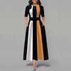 Retro Women Striped Dress Ladies Long Maxi Dress Office Lady 3/4 Sleeve High Waist Long Dress Classic Female Fit and Flare Dress