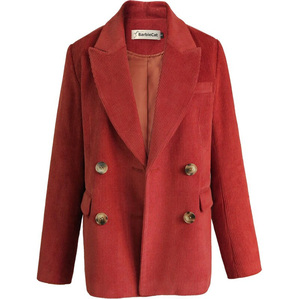 Retro corduroy blazer women spring autumn double breasted straight suit jacket
