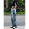 Retro design blue ladies jeans Y2k straight and thin loose high waist wide leg mopping high street pants autumn 2022