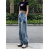 Retro design blue ladies jeans Y2k straight and thin loose high waist wide leg mopping high street pants autumn 2022