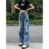 Retro design blue ladies jeans Y2k straight and thin loose high waist wide leg mopping high street pants autumn 2022